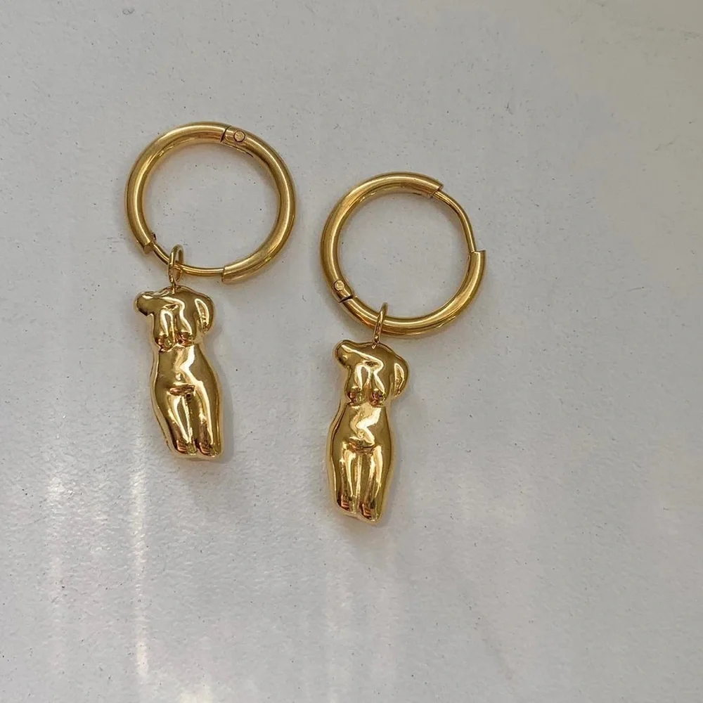 Female Silhouette Earrings, Female Body Earrings, Gold Dangle Earrings